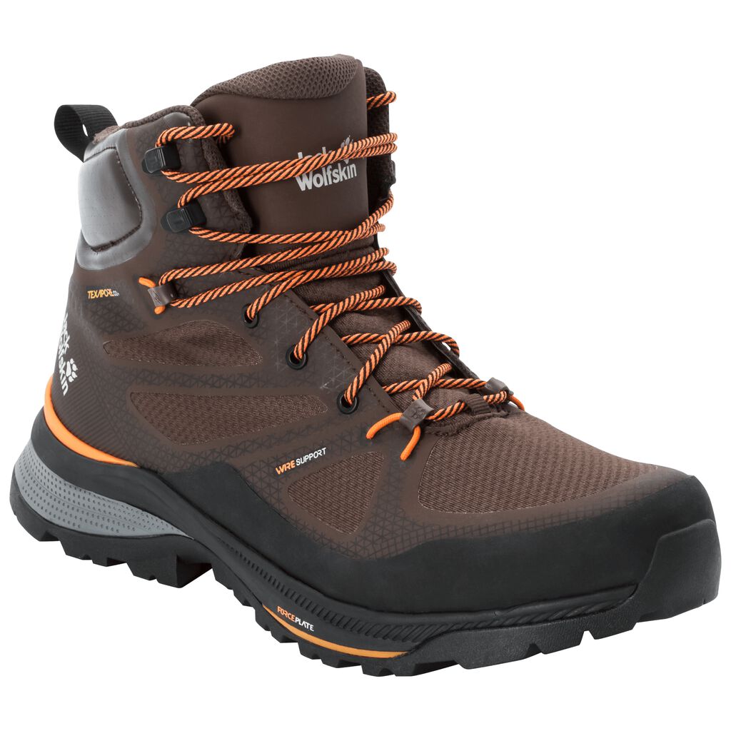 Jack Wolfskin FORCE STRIKER TEXAPORE MID Férfi Túracipő Fekete/Narancssárga - PNQROK-201